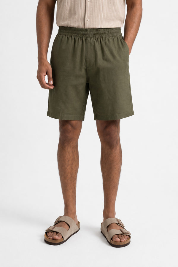 Olive Linen Blend Shorts for men — lightweight and breathable