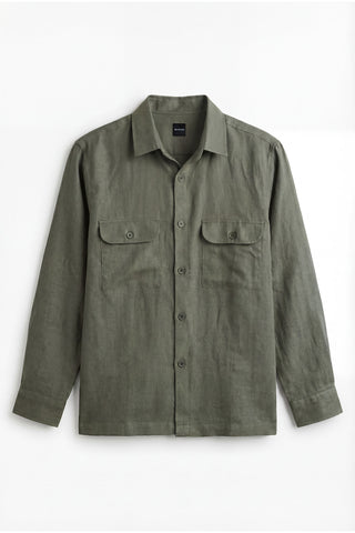 Forest Green Linen Overshirt