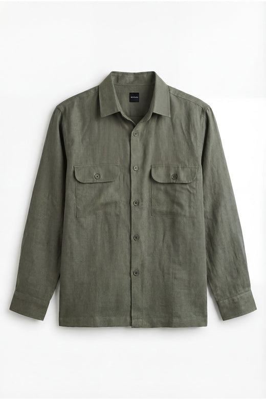 Forest Green Linen Overshirt for men in the blend of 30% linen & 70% cotton