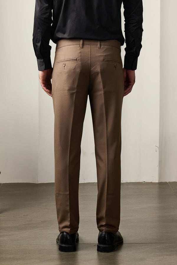 Brown Wood Classic Pant for men in triblend fabric - Viscose, polyester & elastane