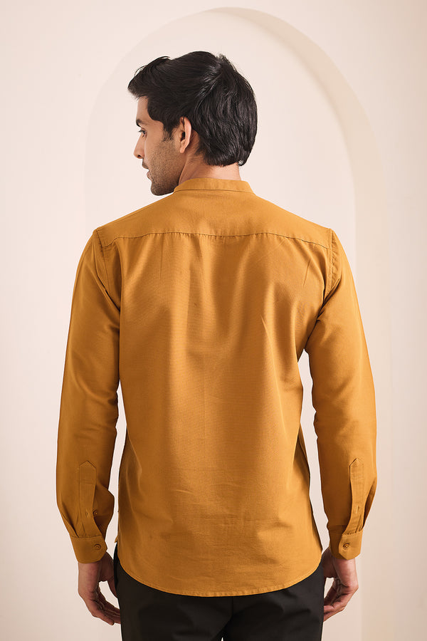 Goldenrod Kurta for men in 100% cotton with a linen-like texture