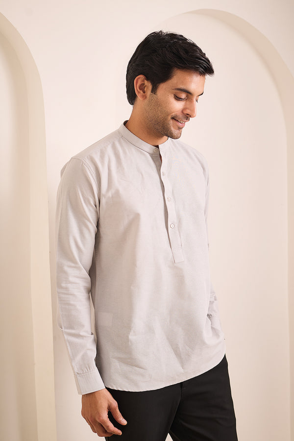 Light Grey Kurta for men — regular fit with relaxed chest and arms