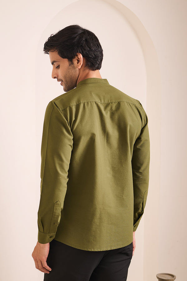 Palm Green Kurta for men in 100% cotton with a linen-like texture