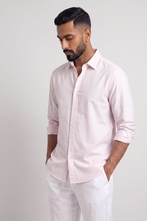 Dusty Rose Oxford Stripe Shirt