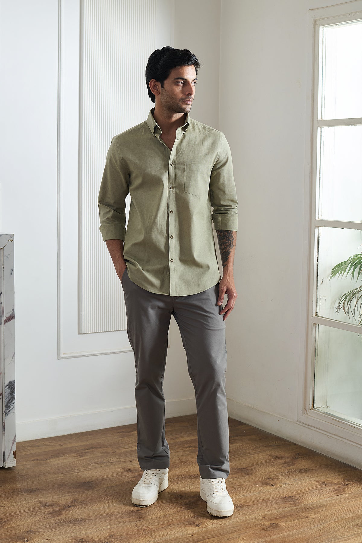 Buy Sage Green Cotton Linen shirts | Beyours