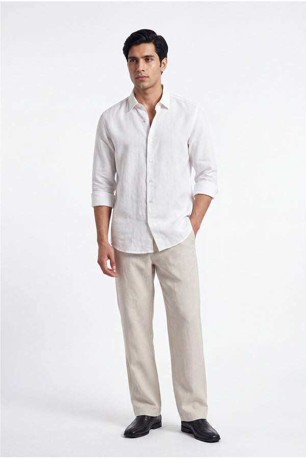 Glacier White Linen Shirt for men — regular fit