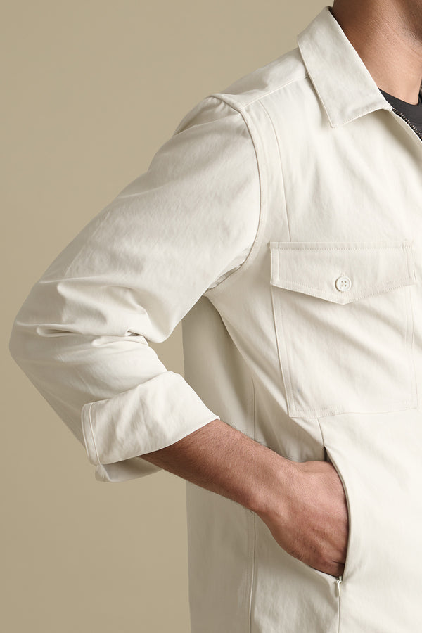 Bisque Utility Overshirt for men — midweight and stretchable fabric and have four pockets