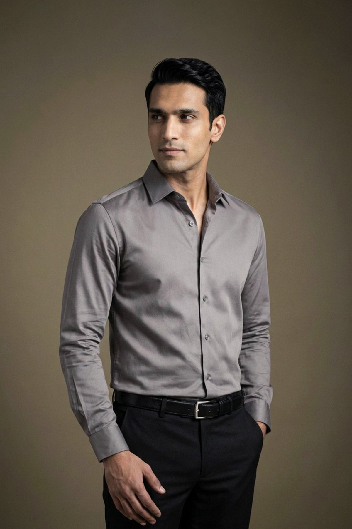 Quiet Grey Classic Shirt for men in 100% premium cotton satin