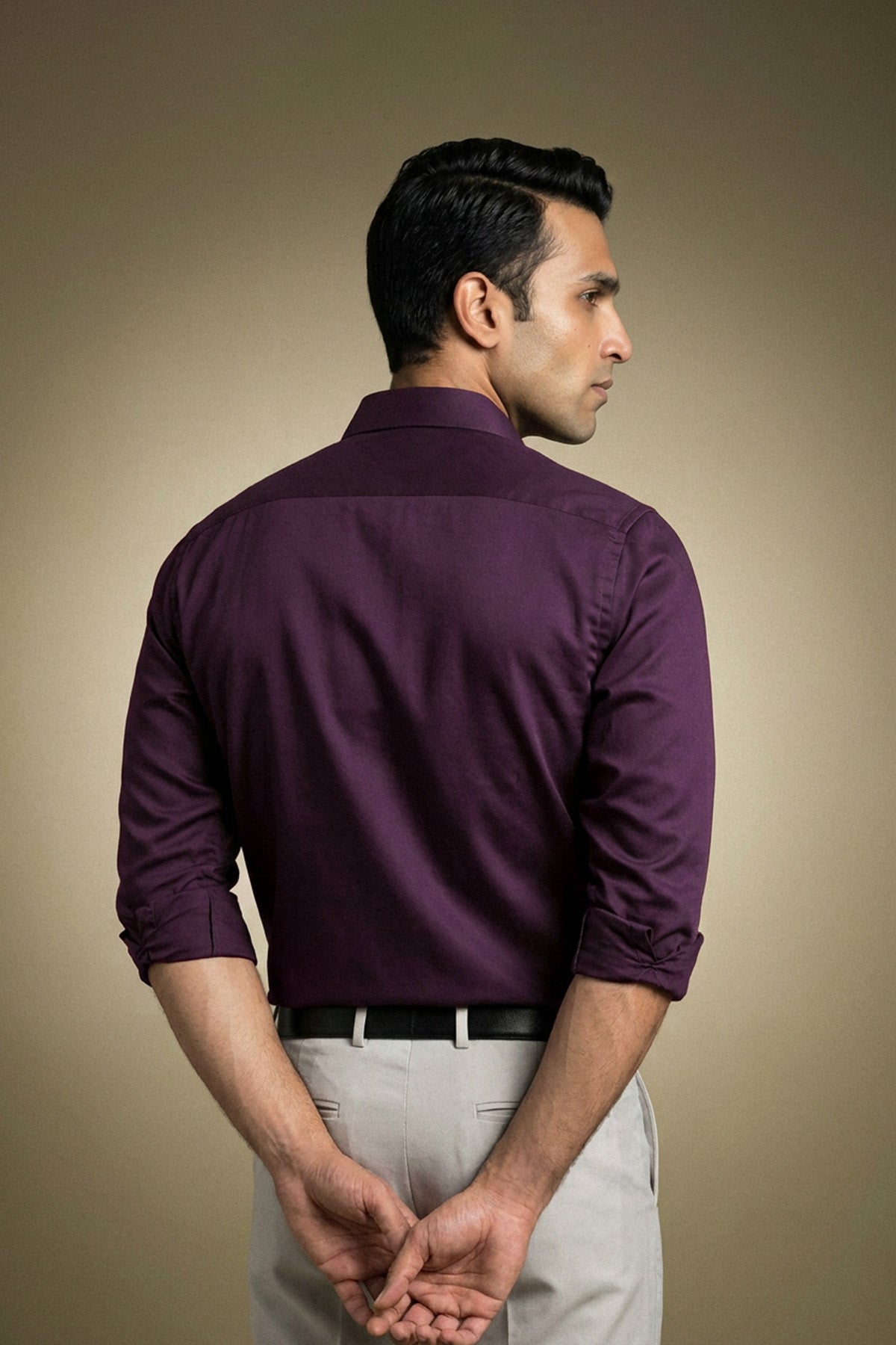 Regal Plum Classic Shirt for men in 100% premium cotton satin