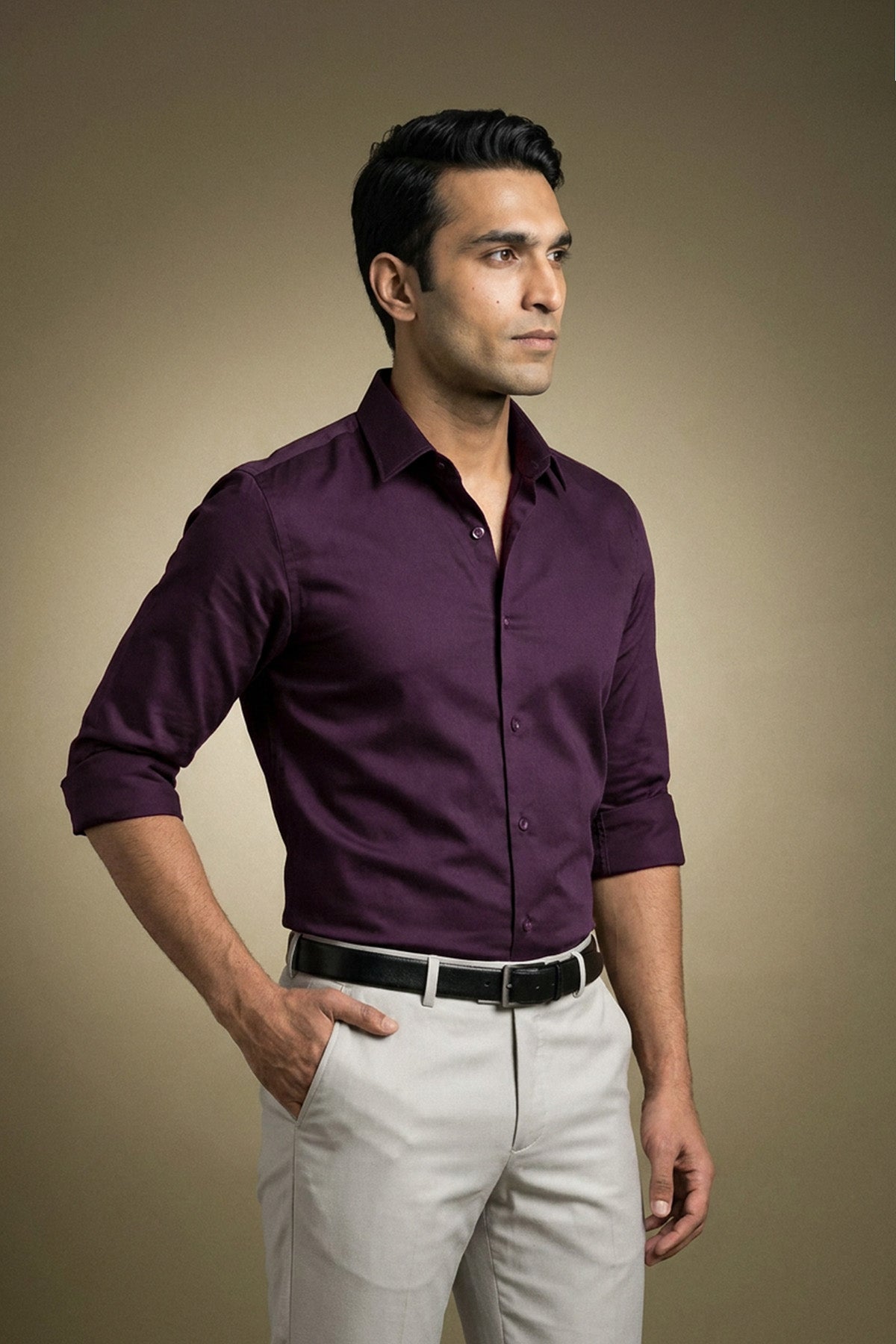 Regal Plum Classic Shirt for men in 100% premium cotton satin