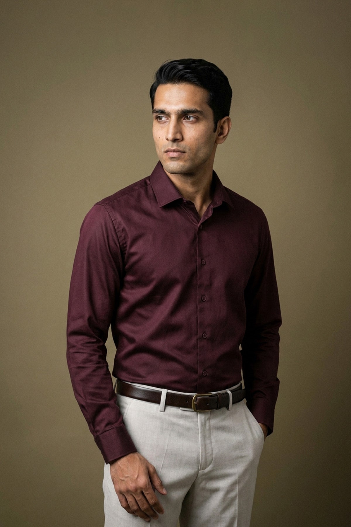 Deep Wine Classic Shirt for men in 100% premium cotton satin