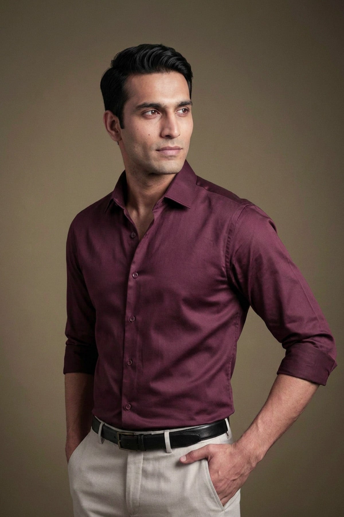 Royal Plum Classic Shirt for men in 100% premium cotton satin