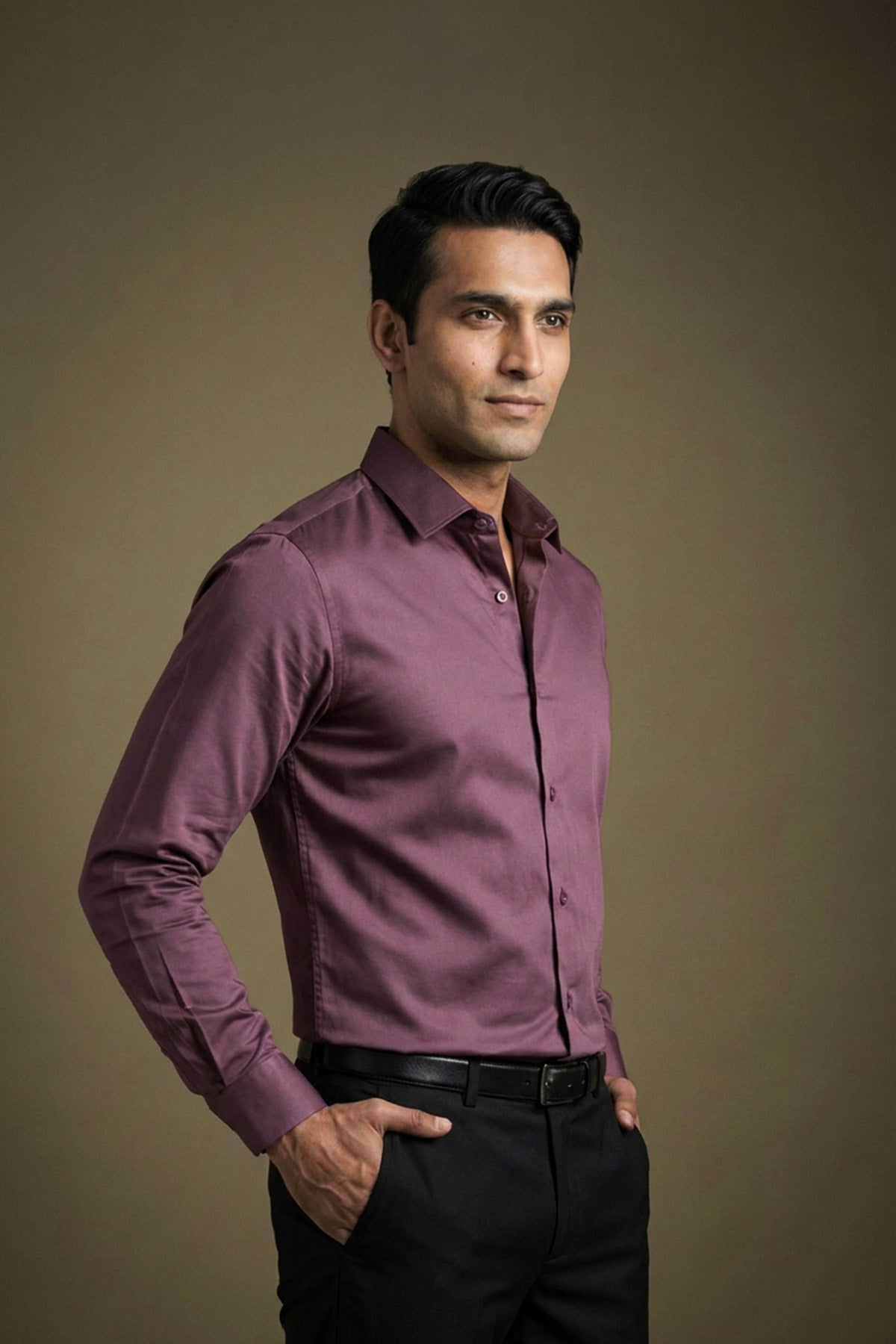 Royal Plum Classic Shirt for men in 100% premium cotton satin