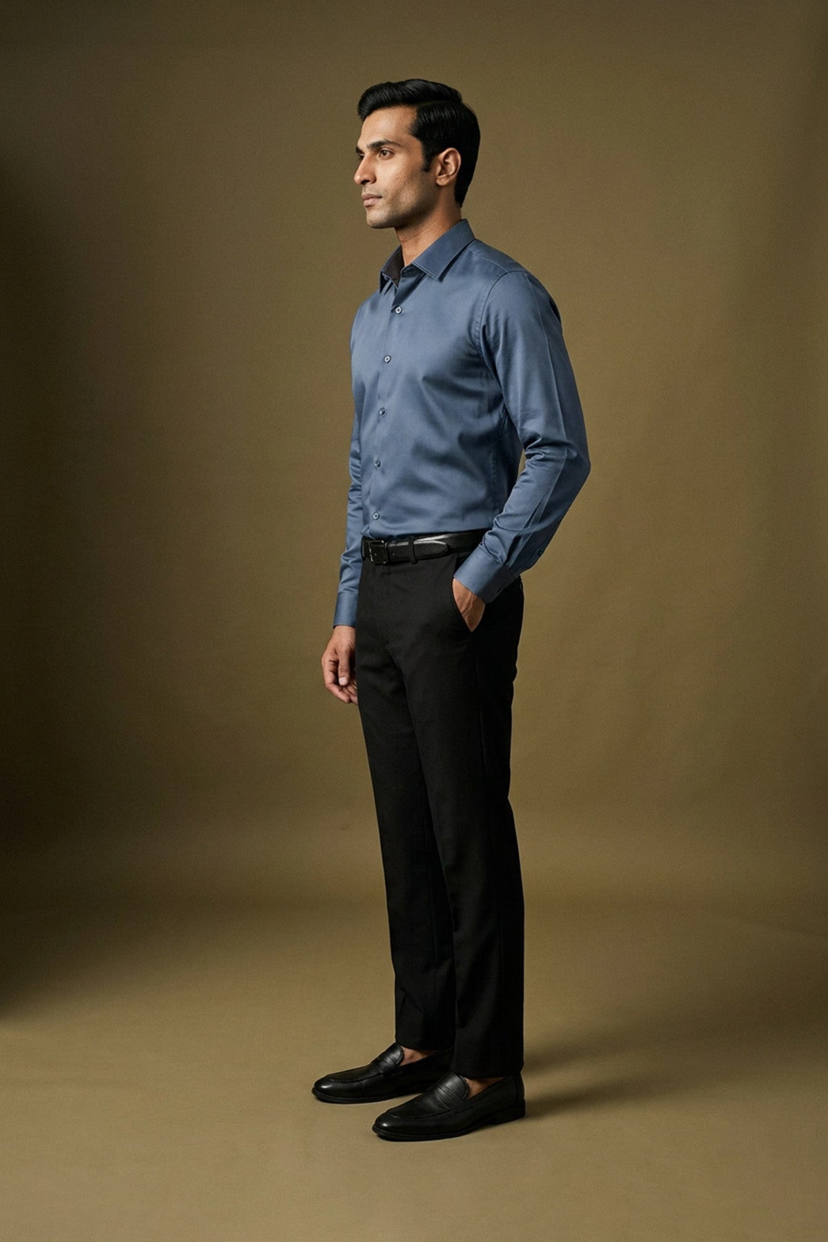 Shadow Blue Classic Shirt for men in 100% premium cotton satin