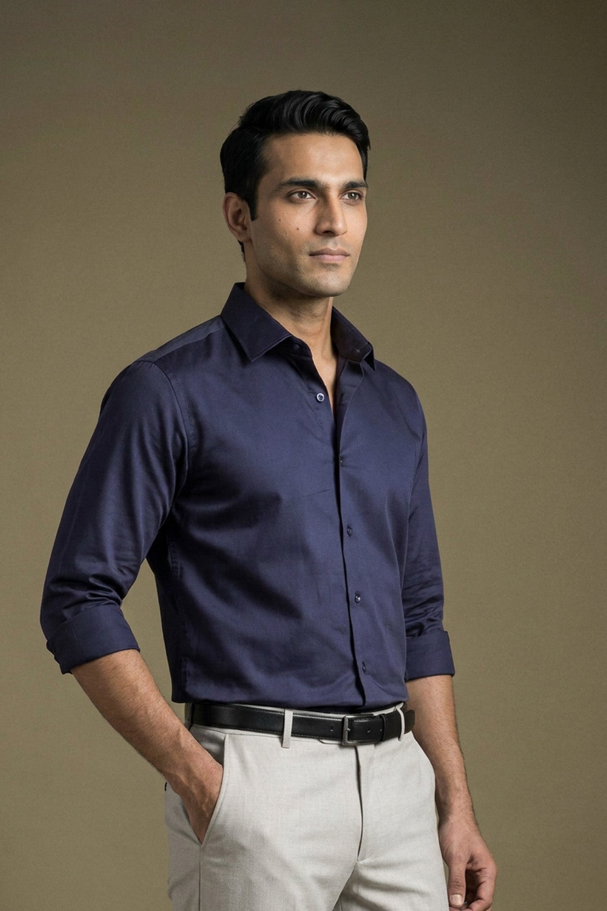 Thunder Blue Classic Shirt for men in 100% premium cotton satin