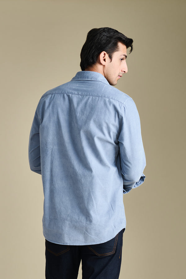 Blue Corduroy Shirt for men in 100% premium cotton, Cord weave