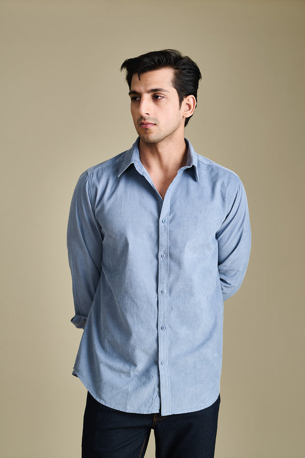 Blue Corduroy Shirt for men in 100% premium cotton, Cord weave