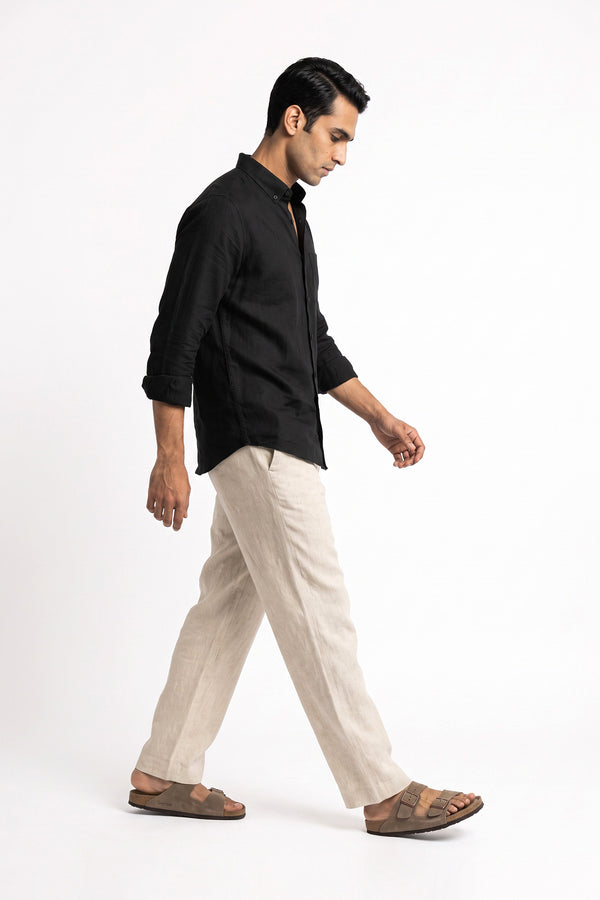 Black Linen Blend Shirt for men - breathable and lightweight