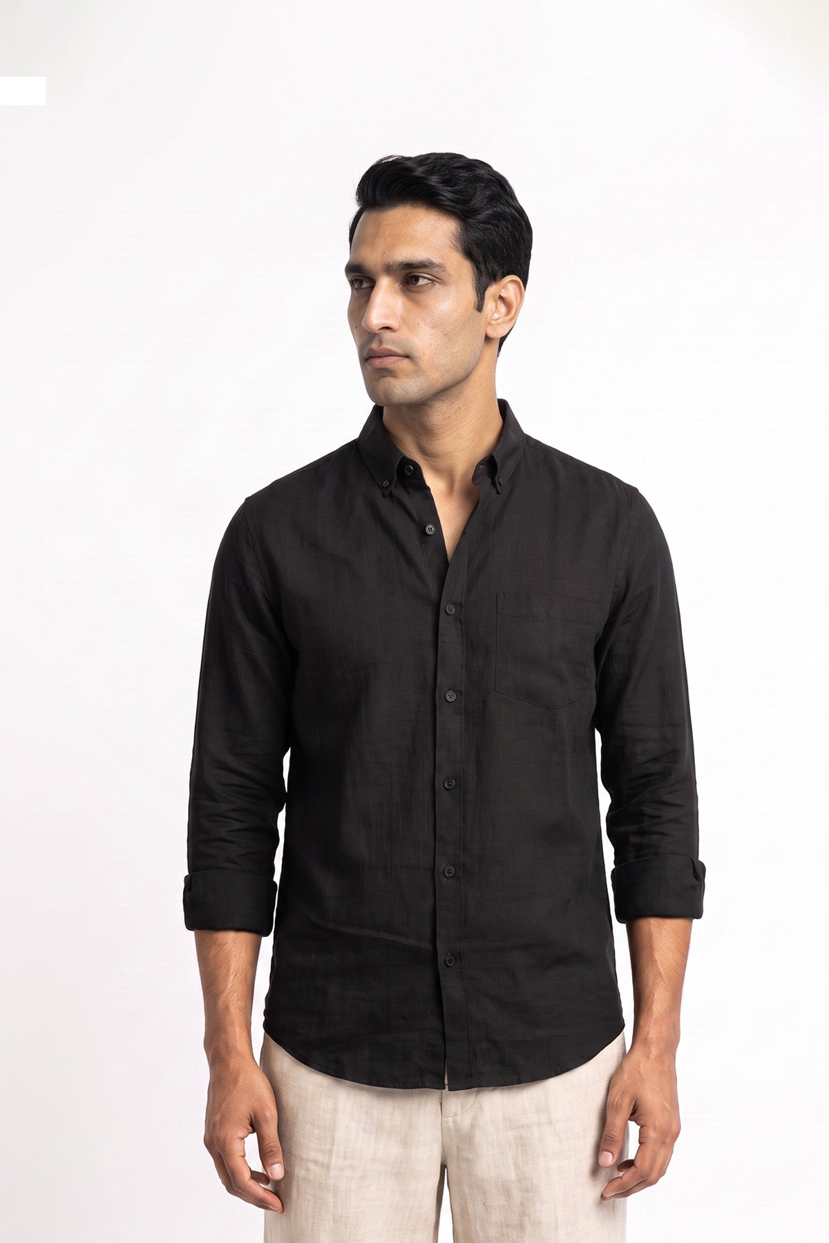 Black Linen Blend Shirt for men in 55% linen, 45% premium cotton