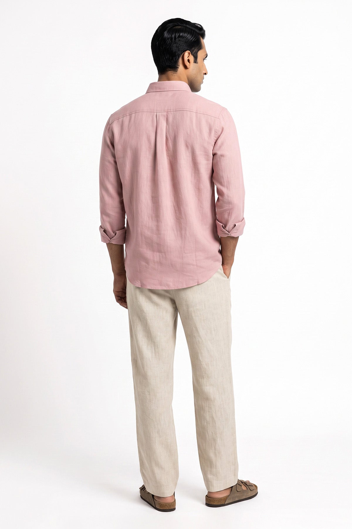 Petal Pink Linen Blend Shirt for men - back view