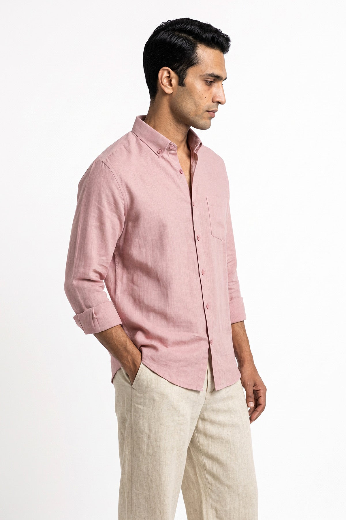 Petal Pink Linen Blend Shirt for men - regular fit