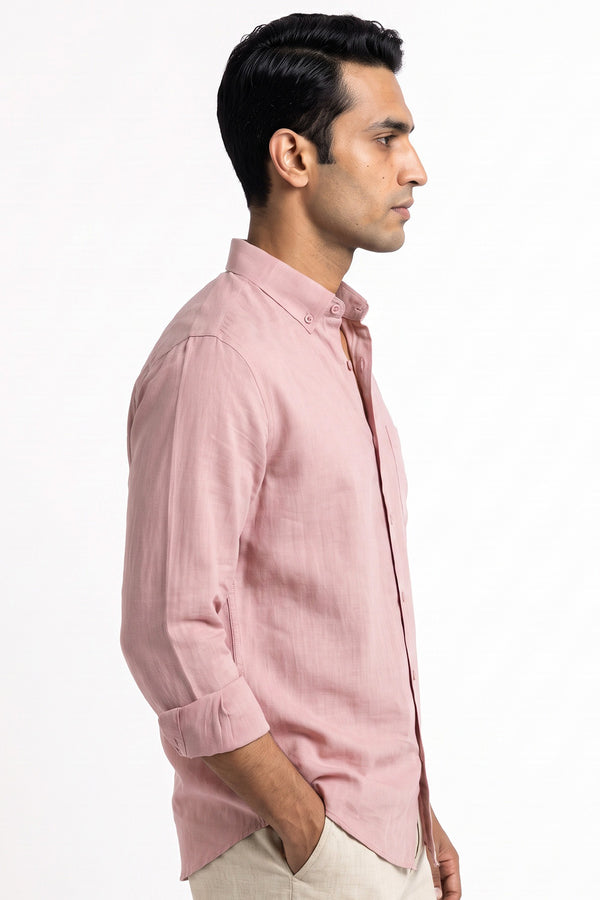 Petal Pink Linen Blend Shirt for men - side view