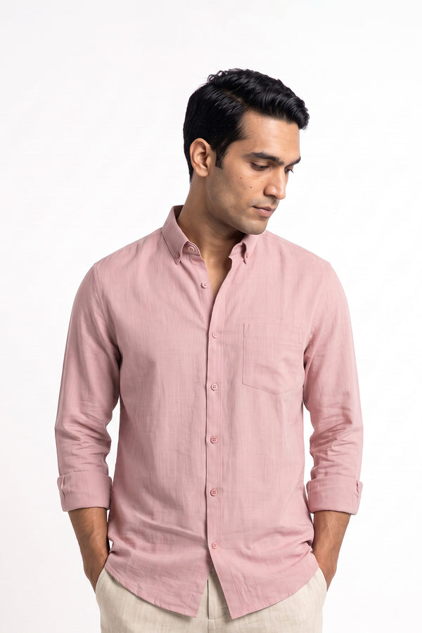 Petal Pink Linen Blend Shirt for men in 55% linen, 45% premium cotton
