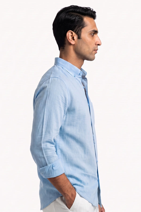 Powder Sky Linen Blend Shirt for men - side view