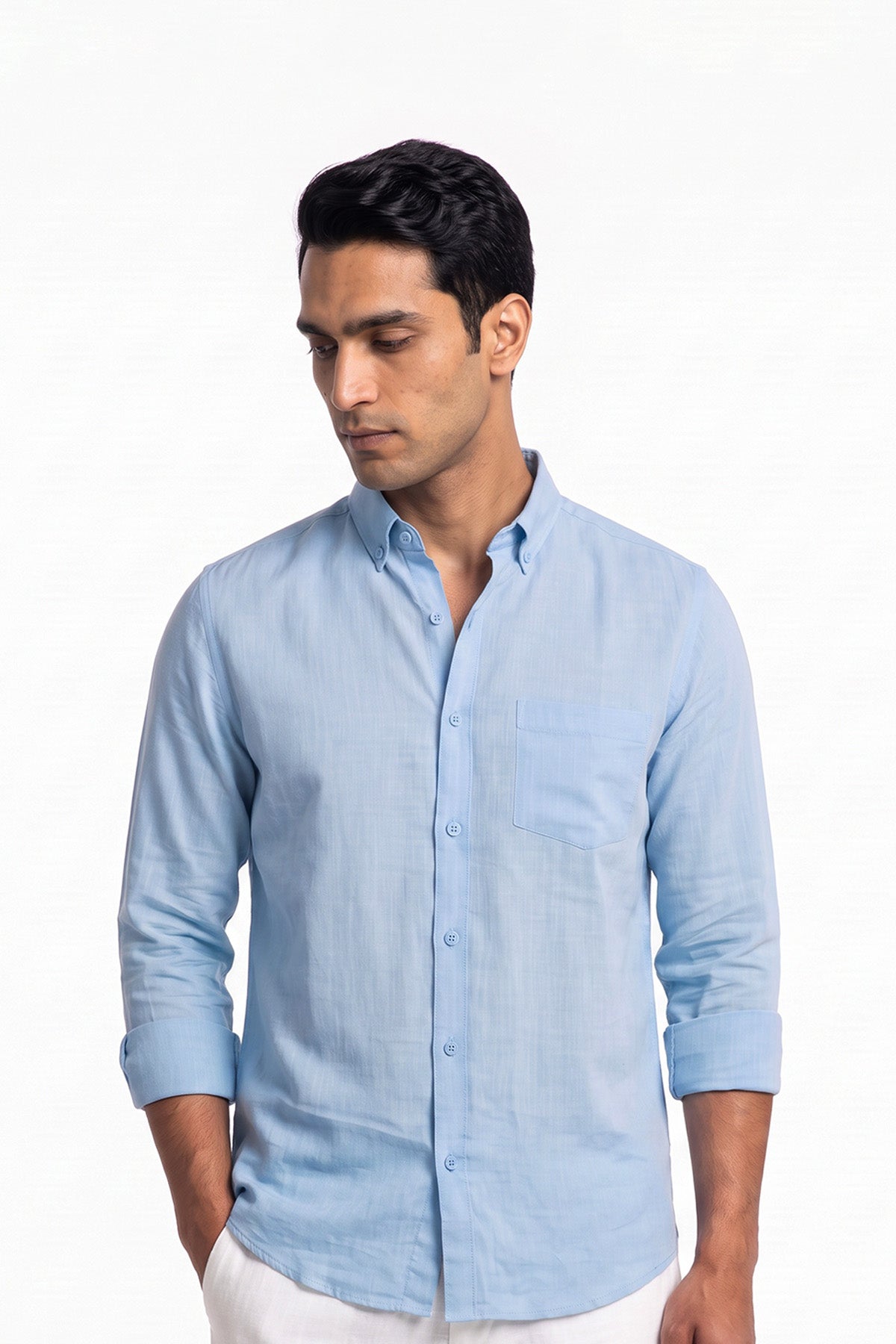 Powder Sky Linen Blend Shirt for men - front view