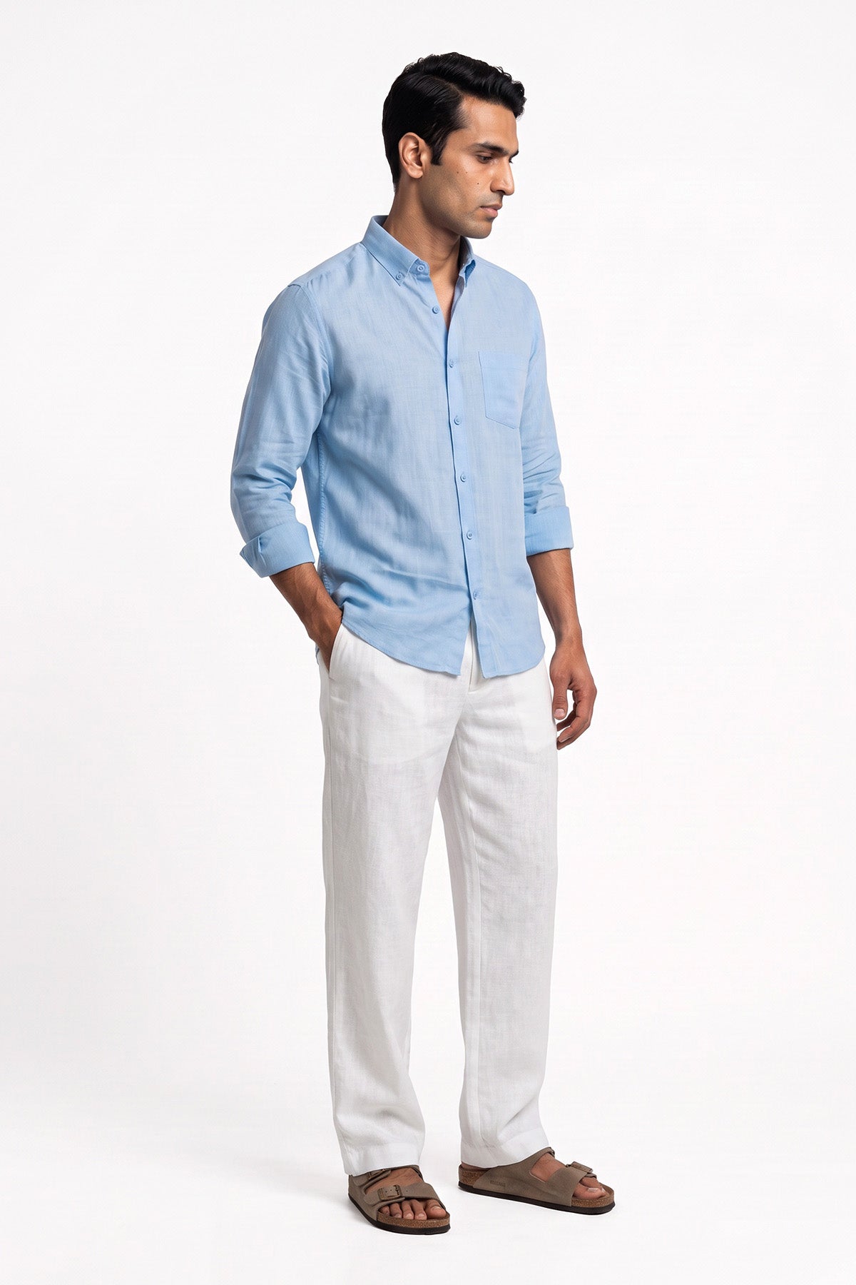 Powder Sky Linen Blend Shirt for men - full length