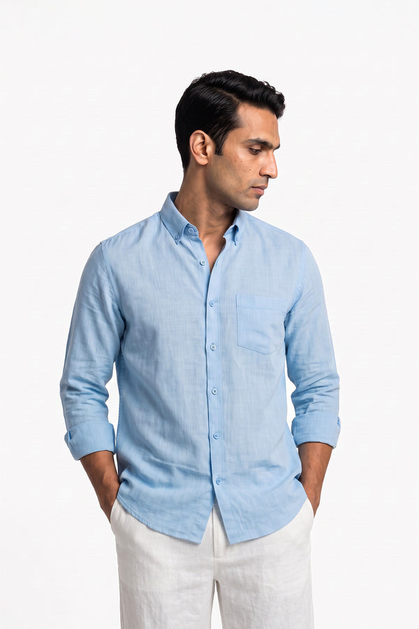 Powder Sky Linen Blend Shirt for men - regular fit