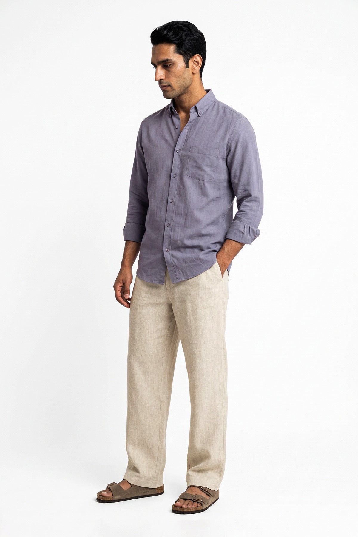 Lavender Smoke Linen Blend Shirt for men - full length
