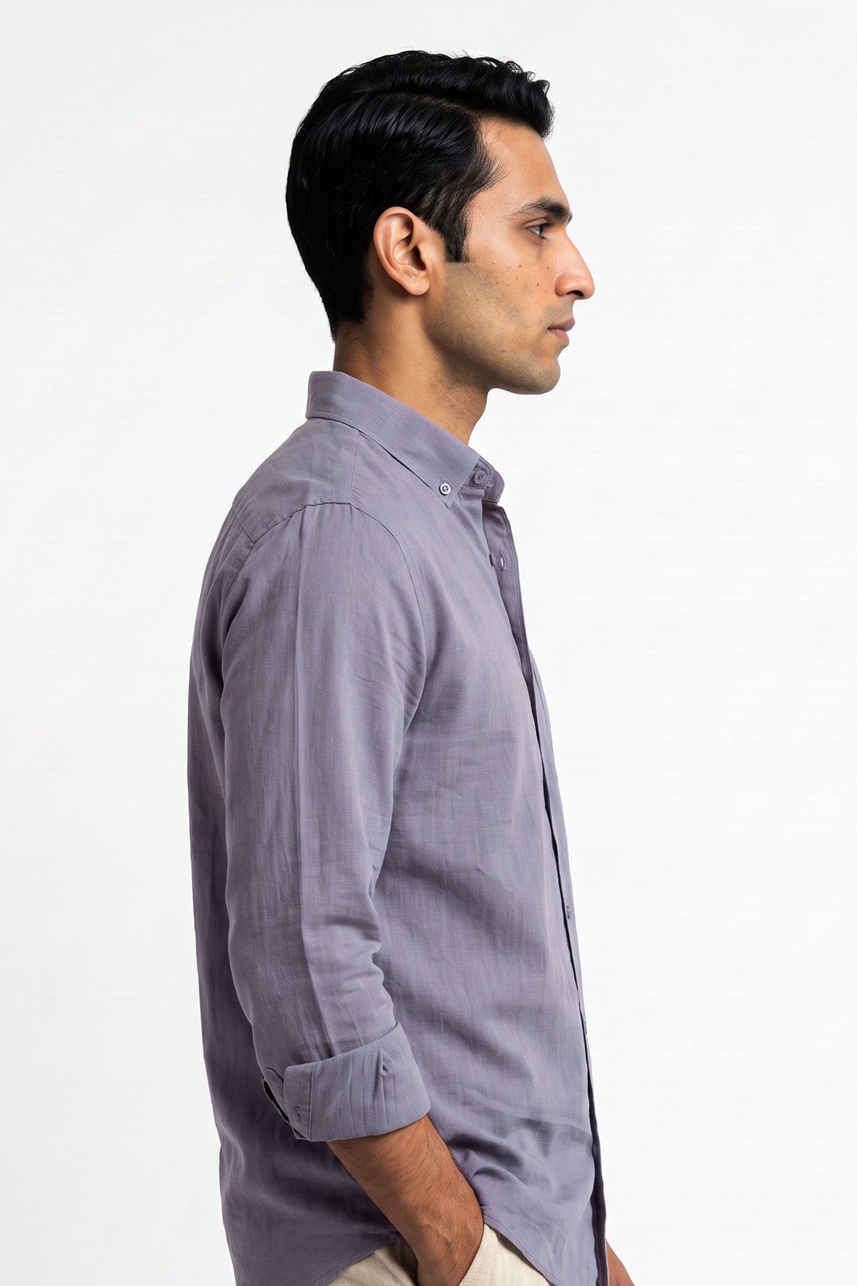 Lavender Smoke Linen Blend Shirt for men - side view