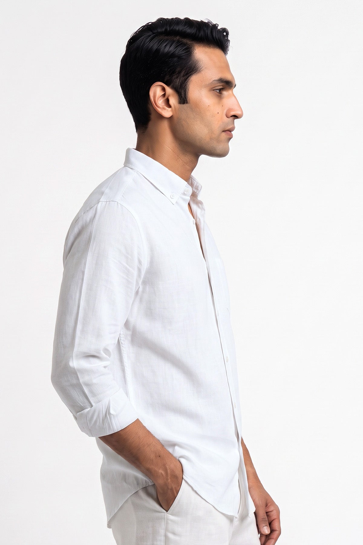 Pure White Linen Blend Shirt for men - side view