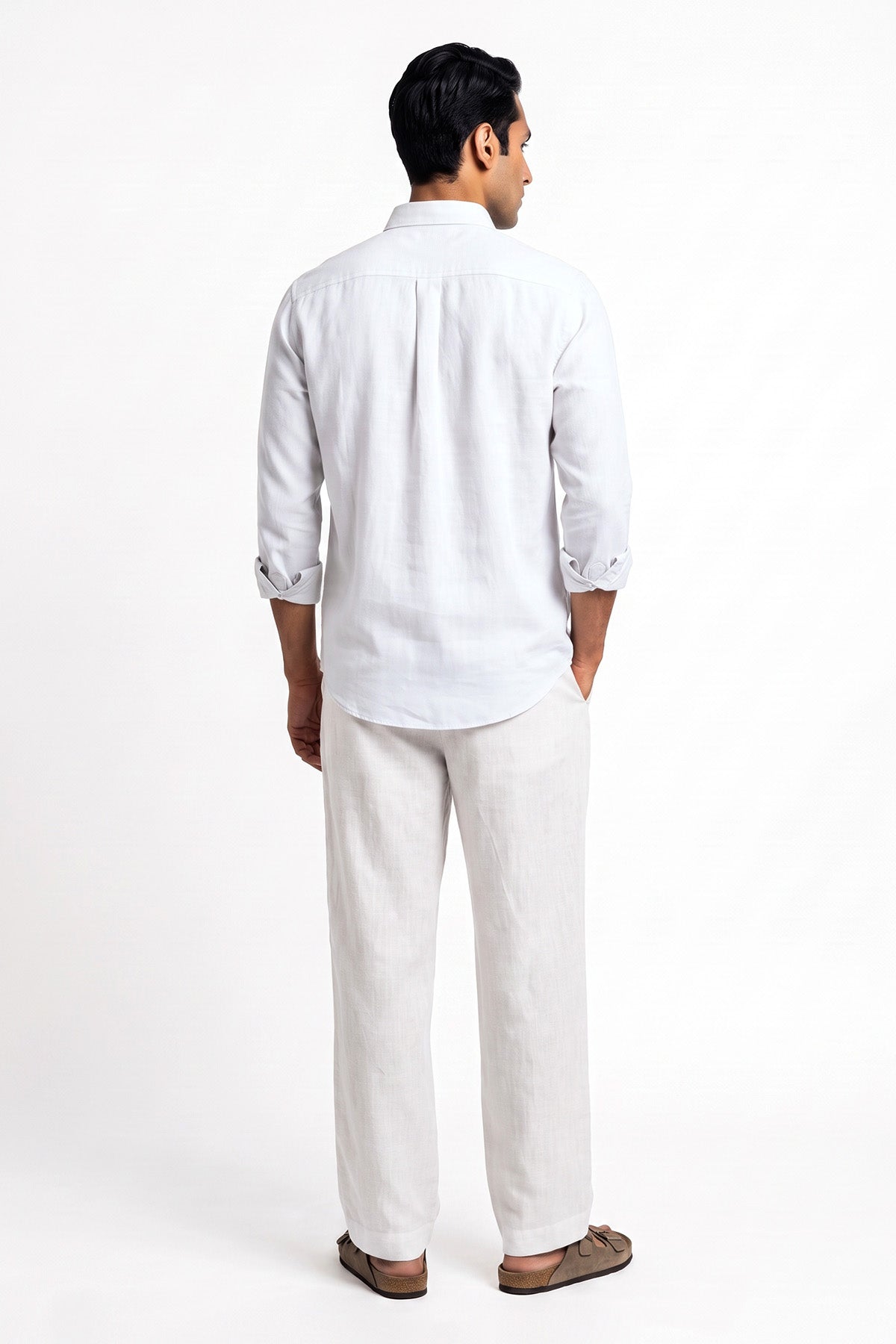 Pure White Linen Blend Shirt for men - back view