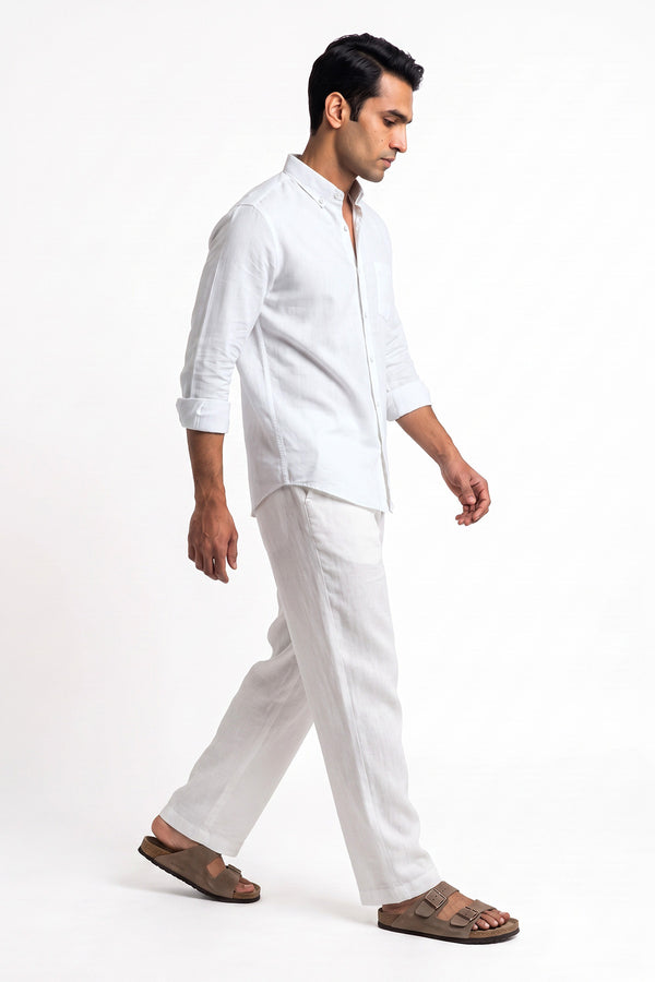 Pure White Linen Blend Shirt for men - breathable and lightweight