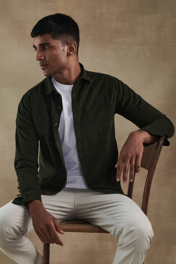 Dark Olive Corduroy Shirt for men — breathable and lightweight