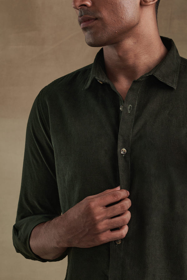 Dark Olive Corduroy Shirt for men in 100% premium cotton, Cord weave