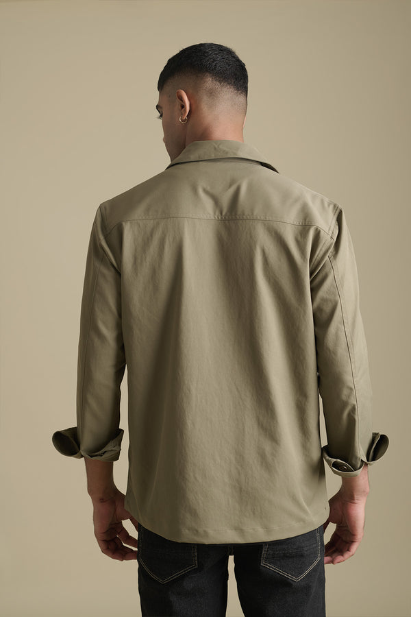 Dark Olive Utility Overshirt for men in fabric - 100% superfine & recycled polyester