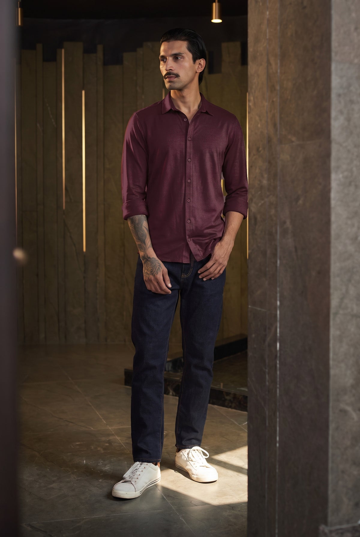Dark Wine knit shirt - standing