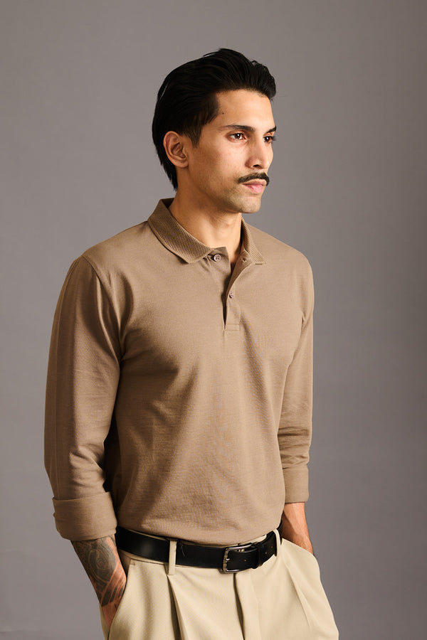 Desert Sand Rare Polo for men in 95% Premium High-IQ cotton, 5% Elastane