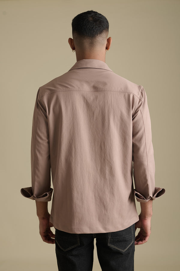 Dusty Mauve Utility Overshirt for men — midweight and stretchable fabric and have four pockets