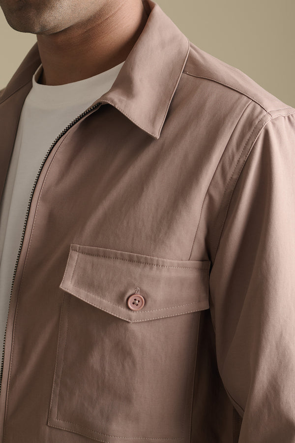 Dusty Mauve Utility Overshirt for men — relax fit to layer