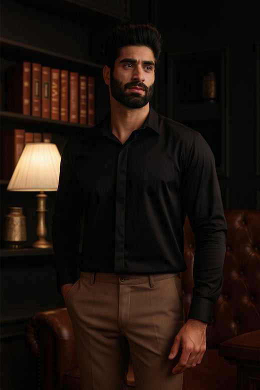 Classic Black - Stretch Elite Shirt for men in 98% premium cotton satin, 2% elastane