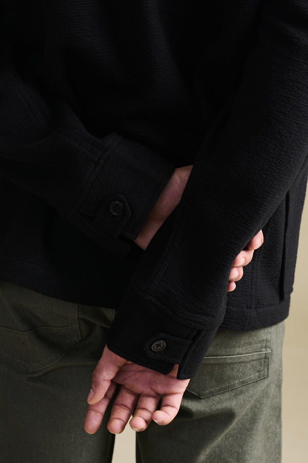 Textured Jet Black Overshirt for men — midweight fabric with 300 gsm