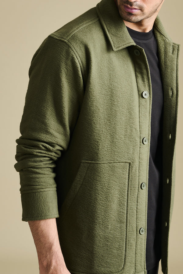 Textured Vintage Olive Overshirt for men — relax fit to layer