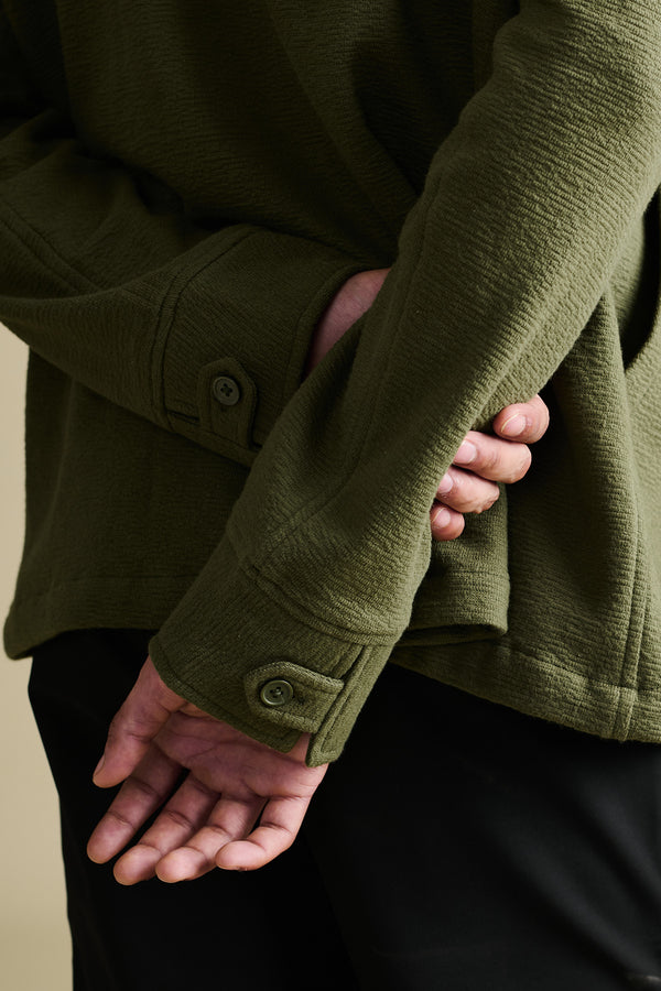 Textured Vintage Olive Overshirt for men — midweight fabric with 300 gsm