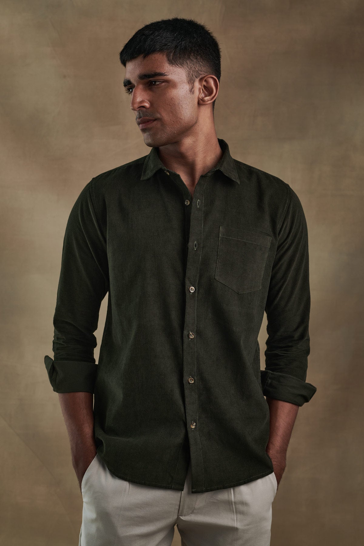 Frosty Olive Corduroy Shirt Beyours Essentials Private Limited