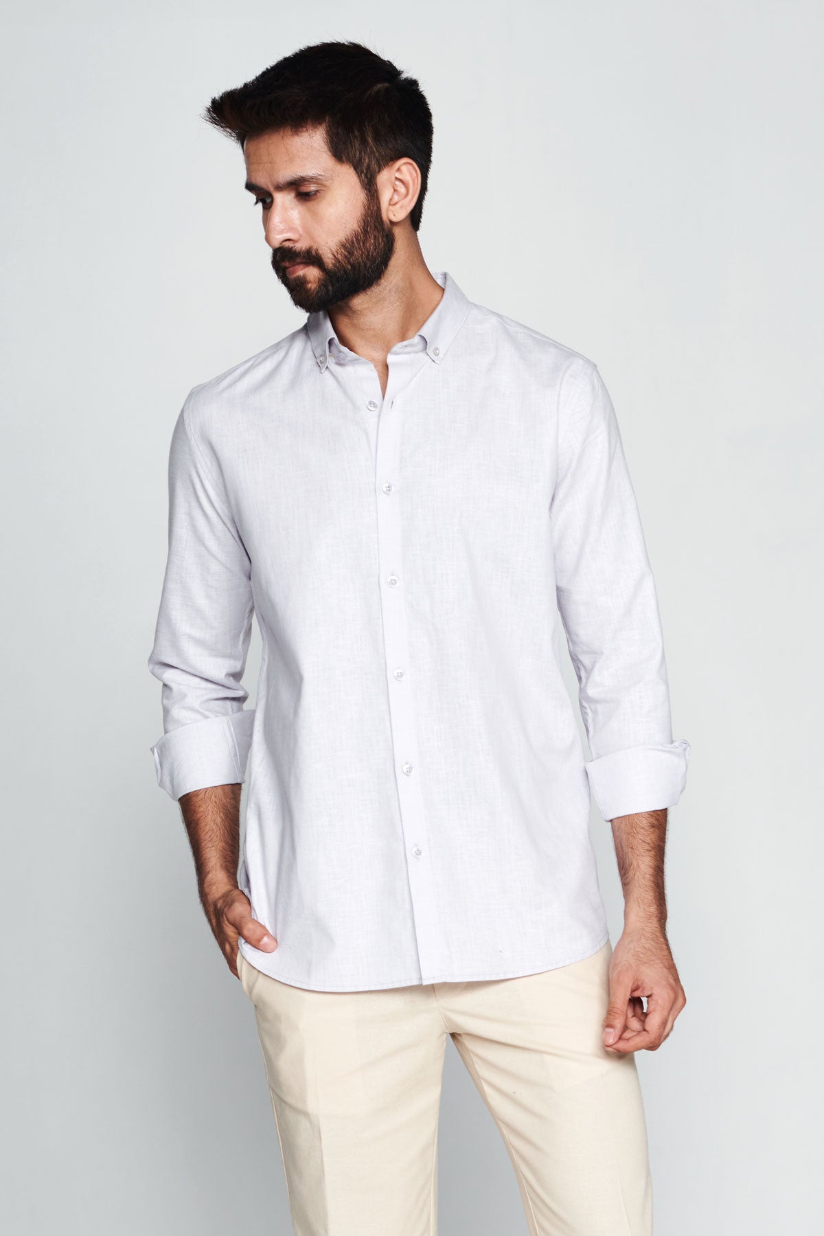 Buy Ice Blue Full Sleeves Cotton Linen Shirt For Men's | Beyours