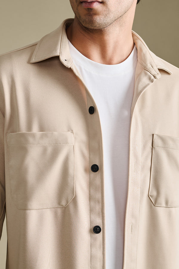Knit Sand Beige Overshirt for men — regular fit to layer